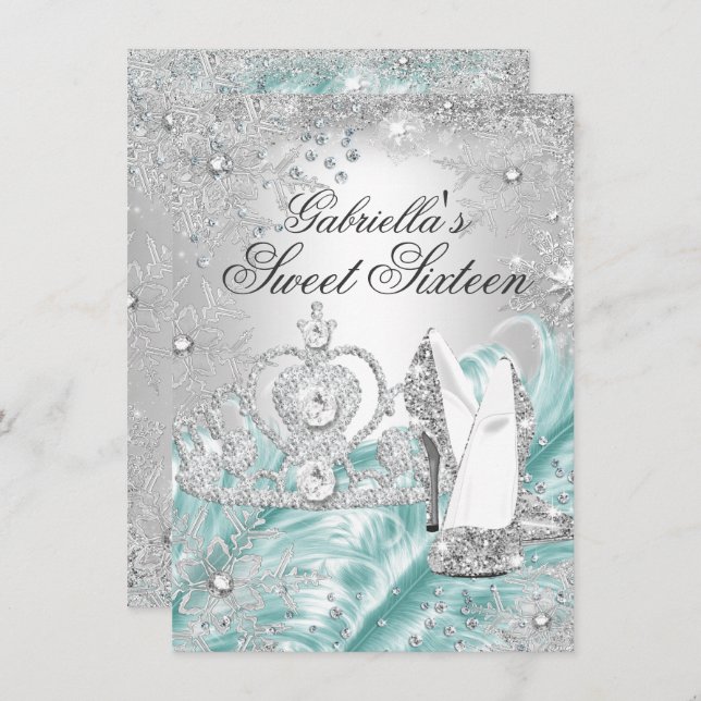 Convite Winter Sparkle Snowflake Blue Sweet 16 Invite (Frente/Verso)