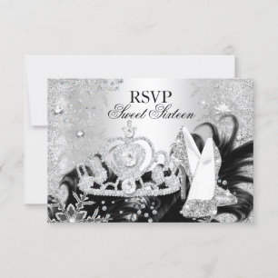Convite Winter Sparkle Snowflake Silver Sweet 16 RSVP