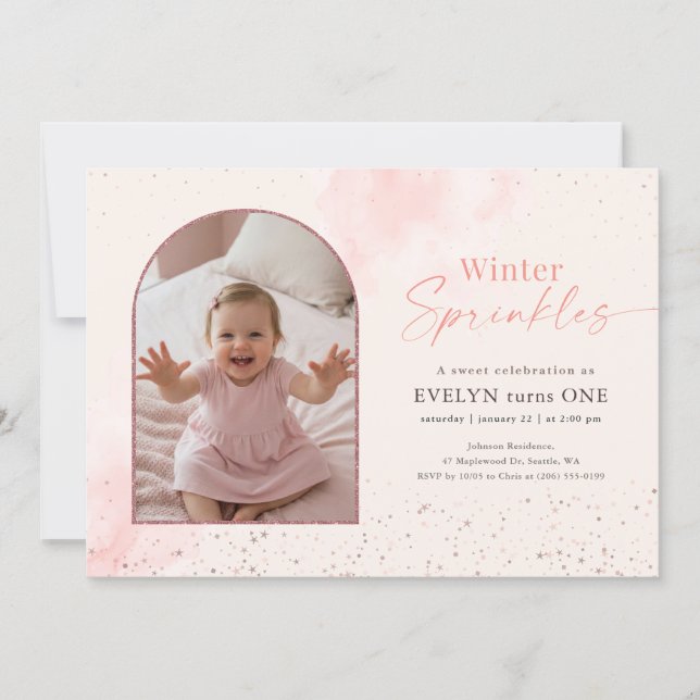 Convite Winter Sprinkles Baby Arch Photo First Birthday (Frente)