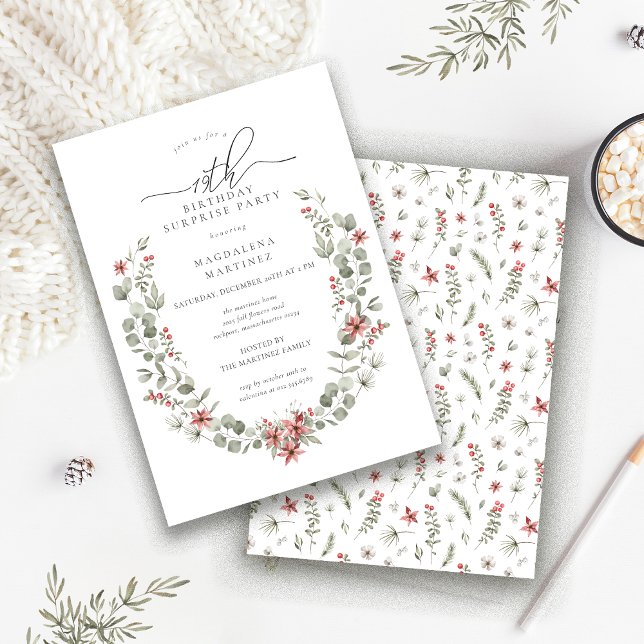 Convite Winter Surprise Party Greenery 19º Aniversário (Criador carregado)