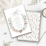 Convite Winter Surprise Party Greenery 60º Aniversário<br><div class="desc">Cor verde-aquosa moderna A estrutura botânica do boho é acentuada por pequenas flores de poinsettia.</div>