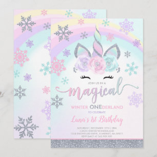 Convite Winter Unicorn Invitation Winter ONEderland Party