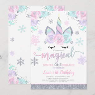 Convite Winter Unicorn Invitation Winter ONEderland Party