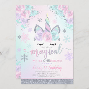 Convite Winter Unicorn Invitation Winter ONEderland Party