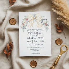 Convite Winter Wedding Invitation with Cream Bow and Flora
