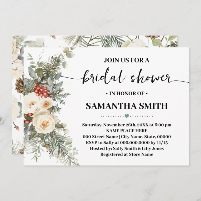 Convite Winter White Floral Bridal Shower (Frente/Verso)