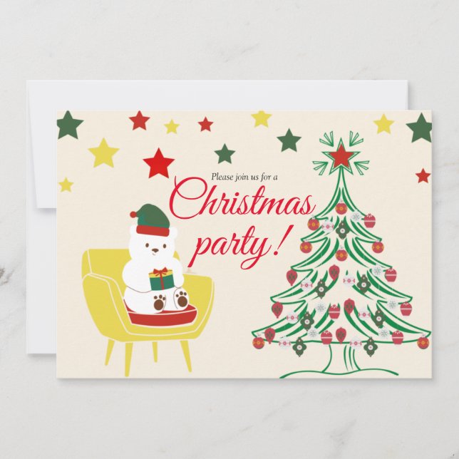 Convite Winter White Teddy Bear Cute Christmas Party (Frente)