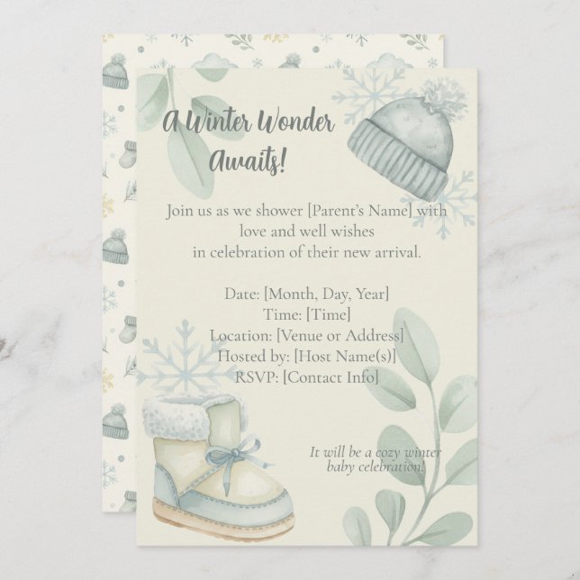 Convite Winter Wonder Baby Shower Invitation (Frente/Verso)