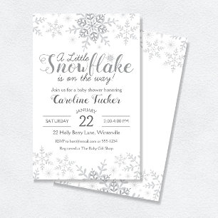 Convite Winter Wonderland Baby Shower Silver Snowflakes