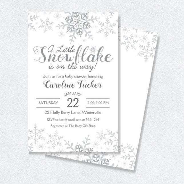 Convite Winter Wonderland Baby Shower Silver Snowflakes (Criador carregado)