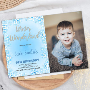 Convite Winter Wonderland Birthday Invances Blue Photo