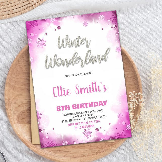 Convite Winter Wonderland Birthday Invances Pink (Winter Wonderland Birthday Invitations Pink)