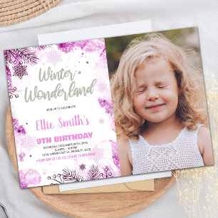 Convite Winter Wonderland Birthday Invances Pink Photo