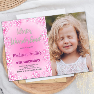 Convite Winter Wonderland Birthday Invances Pink Photo