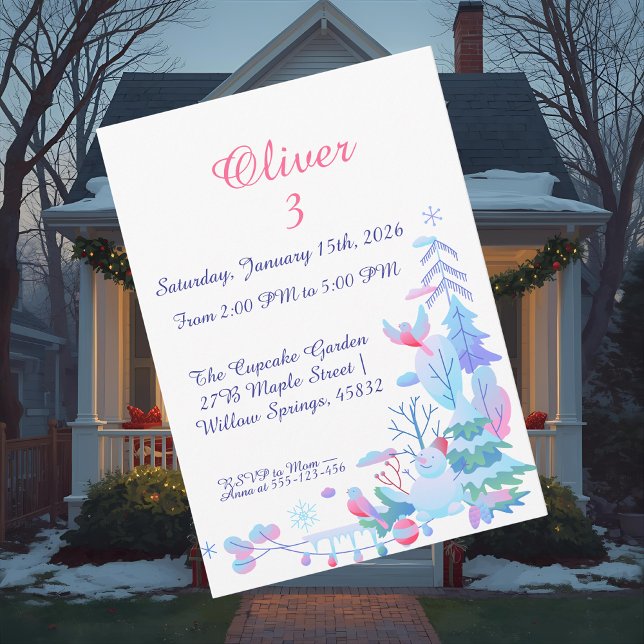 Convite Winter Wonderland Birthday Invitation, Snowman  (Criador carregado)