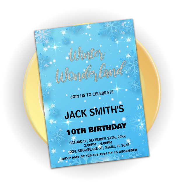 Convite Winter Wonderland Birthday Invoca Blue Silver (Winter Wonderland Birthday Invitations Blue Silver)