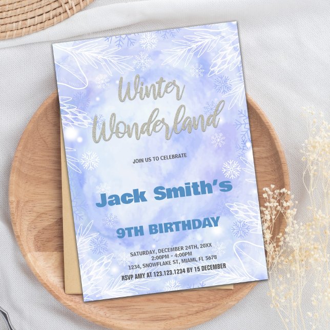 Convite Winter Wonderland Birthday Invoca Blue Silver (Winter Wonderland Birthday Invitations Blue Silver)