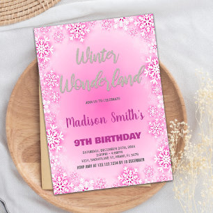 Convite Winter Wonderland Birthday Invoca Neve Rosa