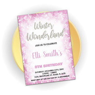 Convite Winter Wonderland Birthday Invoca Nuvem Rosa