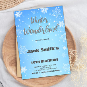 Convite Winter Wonderland Birthday Invoca Silver Blue