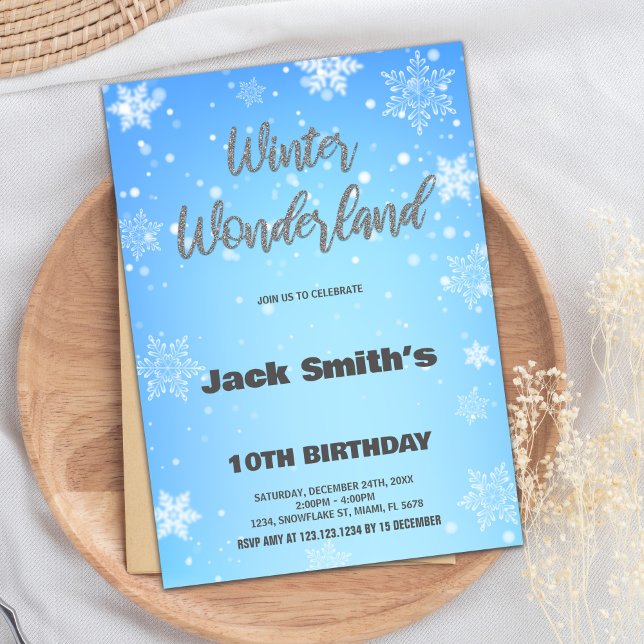 Convite Winter Wonderland Birthday Invoca Silver Blue (Winter Wonderland Birthday Invitations Silver Blue)