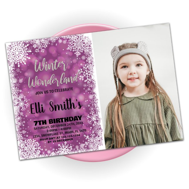 Convite Winter Wonderland Birthday Invocando foto (Winter Wonderland Birthday Invitations with photo)