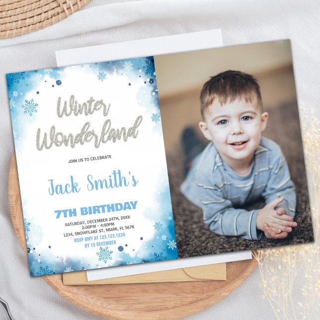 Convite Winter Wonderland Birthday Invtions Blue Photo (Winter Wonderland Birthday Invitations Blue Photo)