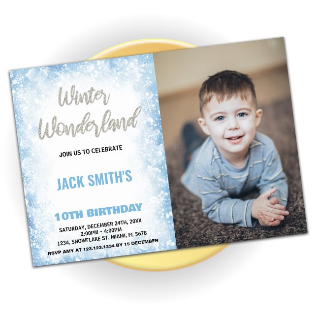 Convite Winter Wonderland Birthday Invtions Blue Photo (Winter Wonderland Birthday Invitations Blue Photo)