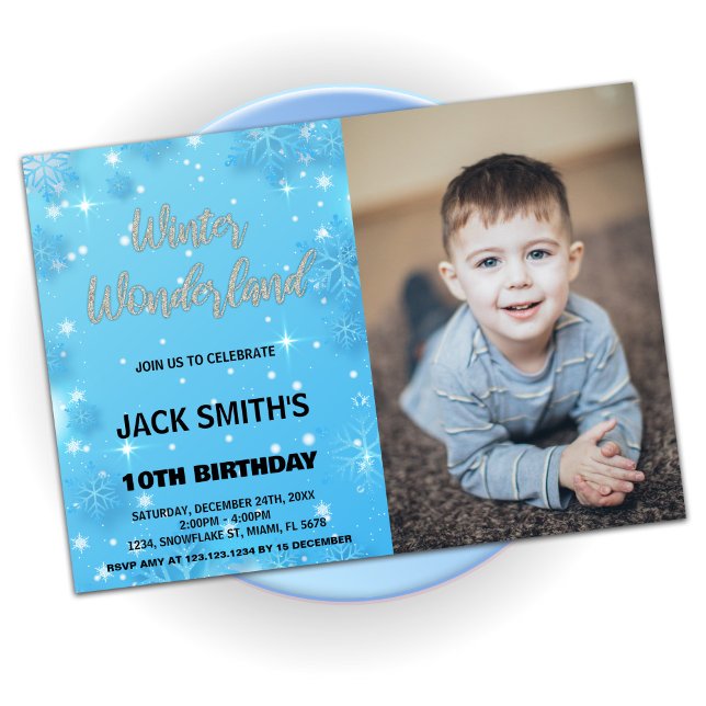 Convite Winter Wonderland Birthday Invtions Blue Photo (Winter Wonderland Birthday Invitations Blue Photo)