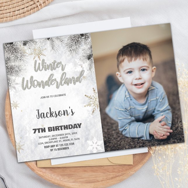 Convite Winter Wonderland Birthday Invtions Pine Foto (Winter Wonderland Birthday Invitations Pine Photo)