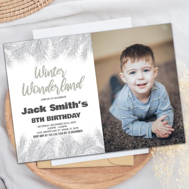 Convite Winter Wonderland Birthday Invtions Pine Foto (Winter Wonderland Birthday Invitations Pine Photo)