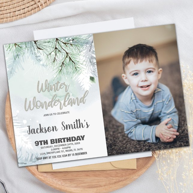Convite Winter Wonderland Birthday Invtions Pine Foto (Winter Wonderland Birthday Invitations Pine Photo)