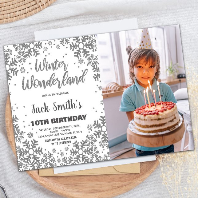 Convite Winter Wonderland Birthday Invtions w Foto (Winter Wonderland Birthday Invitations w Photo)