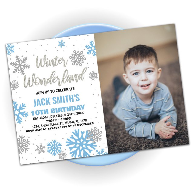 Convite Winter Wonderland Birthday Invtions White Photo (Winter Wonderland Birthday Invitations White Photo)