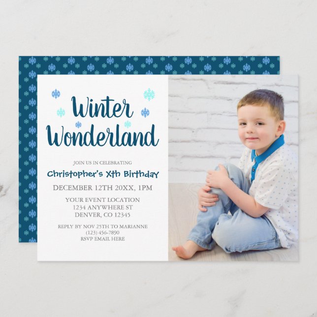 Convite Winter Wonderland Boy Birthday (Frente/Verso)