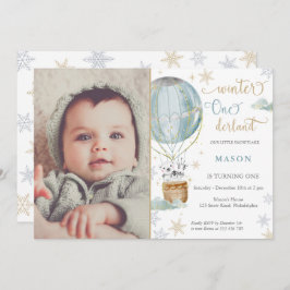 Convite Winter Wonderland Boy First Birthday Photo