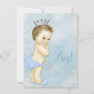 Convite Winter Wonderland Boys Blue Snowflake Chá de frald