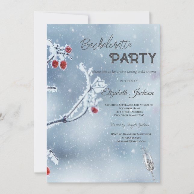 Convite Winter Wonderland Branches Blue Bachelorette (Frente)