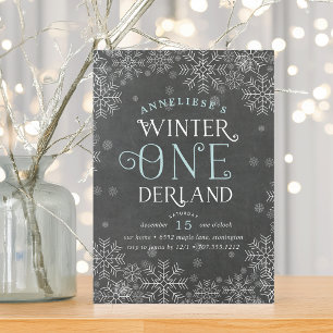 Convite Winter Wonderland Chalkboard First Birthday Invite