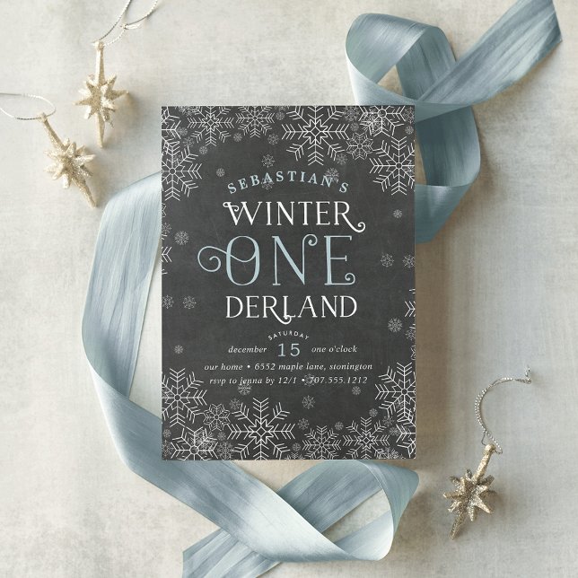 Convite Winter Wonderland Chalkboard First Birthday Invite (Criador carregado)