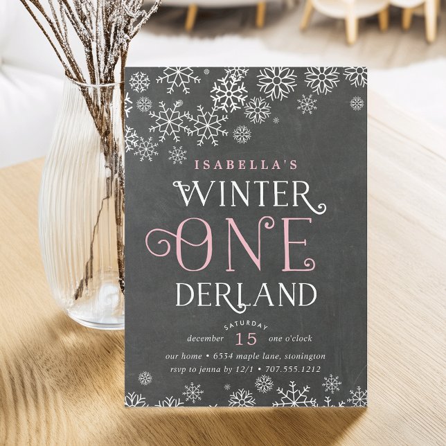Convite Winter Wonderland Chalkboard First Birthday Invite (Criador carregado)