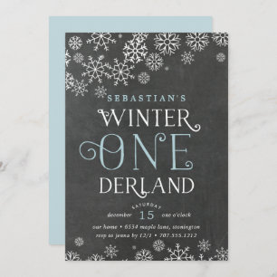 Convite Winter Wonderland Chalkboard First Birthday Invite