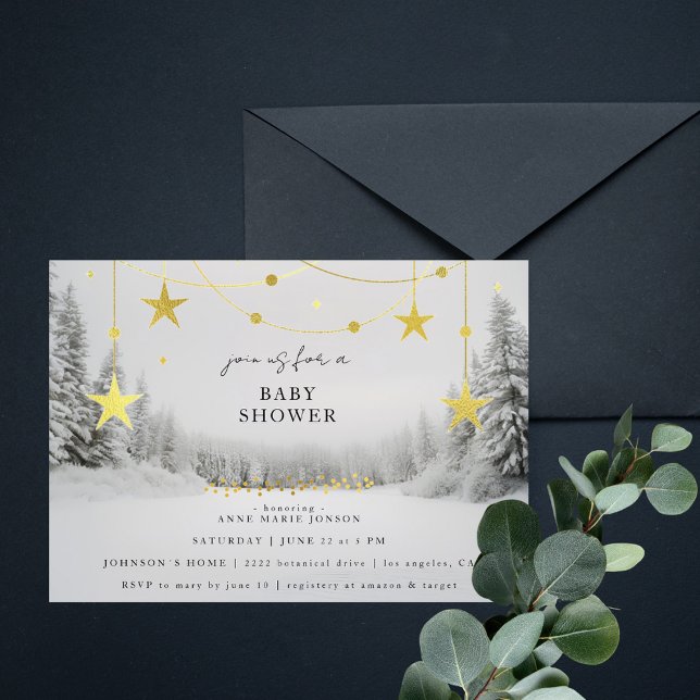 Convite Winter Wonderland Chic Grey Gold Baby Shower (Criador carregado)