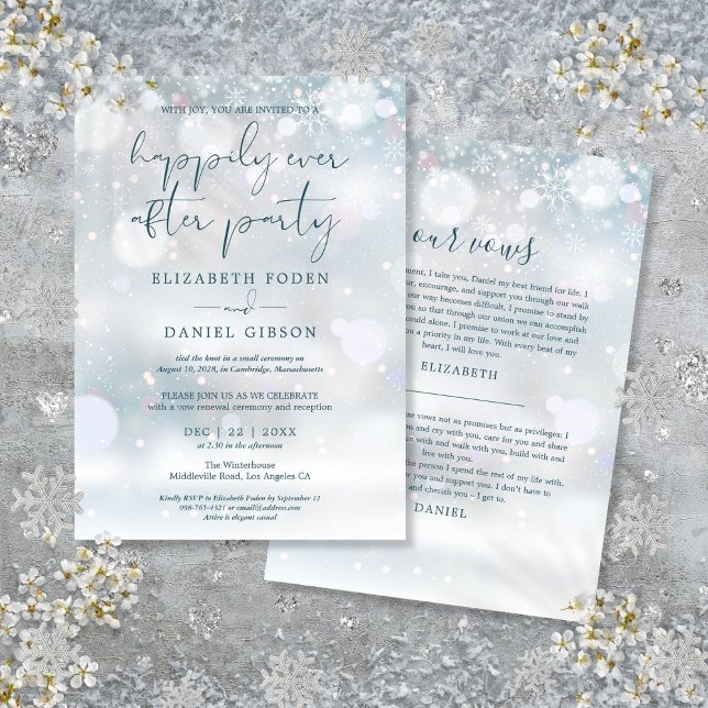 Convite Winter Wonderland Ever After Party Wedows (Winter Wonderland Ever After Party Wedding Vows Invitation)