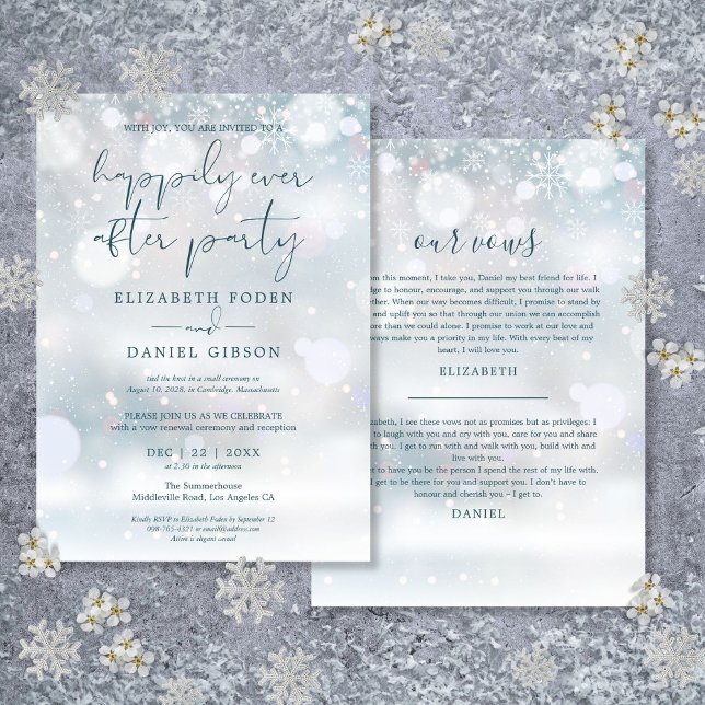 Convite Winter Wonderland Ever After Party Wedows (Winter Wonderland Ever After Party Wedding Vows Invitation)