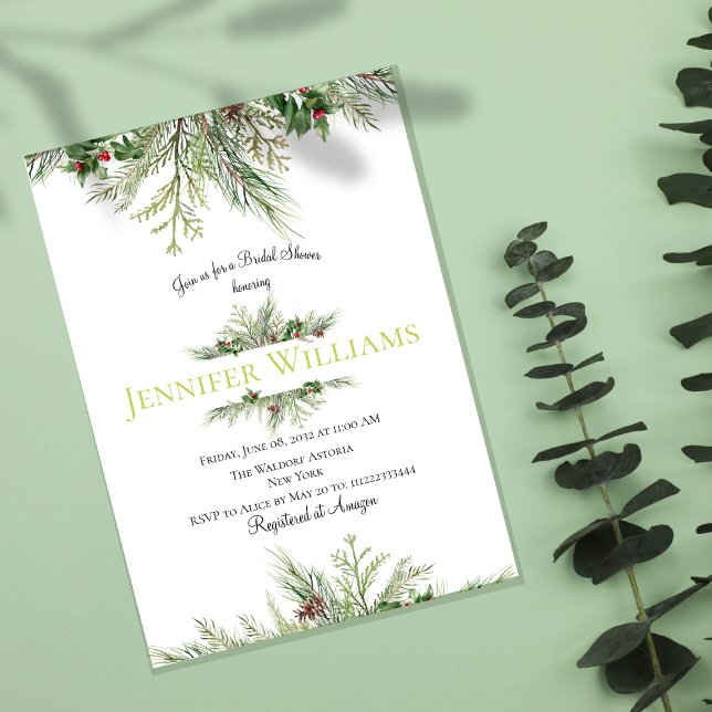 Convite Winter Wonderland Frame Wreath Berry Chá de panela (Criador carregado)