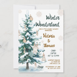 Convite Winter Wonderland Green Neutral Baby Shower