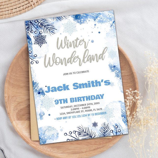 Convite Winter Wonderland Invoca Blue Silver Snow (Winter Wonderland Invitations Blue Silver Snow)