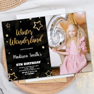 Convite Winter Wonderland Invoca Dourada Foto Preta