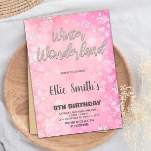Convite Winter Wonderland Invoca Glitter de Prata Rosa